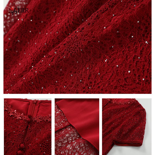 司歌蕾丝刺绣喜庆短袖收腰连衣裙A911020X 商品图2