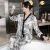 【国潮风❗冰丝家居服四件套】宅家也要美美哒，水墨画+冰丝面料=奢华又清凉，丝滑又柔软，水墨画时尚复古奢华印花家居服套装女QQ 商品缩略图1