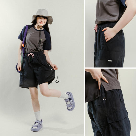 【出游季特惠】ACMEITEM爱棵米 户外情侣大容量口袋短裤系绳休闲裤子男女GAG3220942C 商品图2