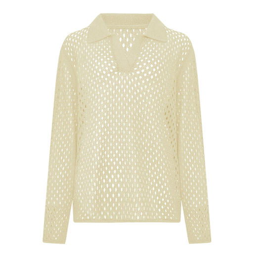 【2件9折】【Petit Bari】(多色)智感POLO领镂空长袖针织罩衫 商品图1