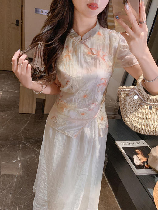 张心子【双生花】新中式气质优雅国风旗袍连衣裙 U2504063 商品图7