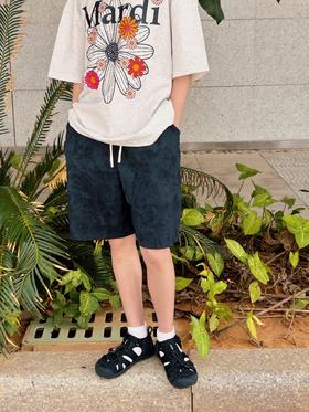 2025夏季儿童亲子雪花砂洗做旧光版极简纯棉纯色宽松抽绳短裤！