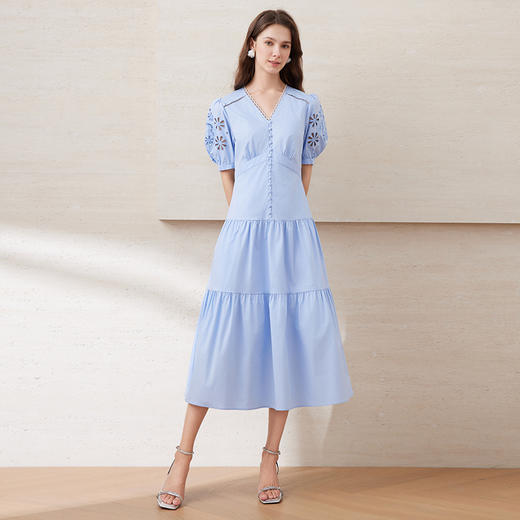 EITIE爱特爱夏季新款洋气修身显瘦镂空白色连衣裙7707428 商品图2