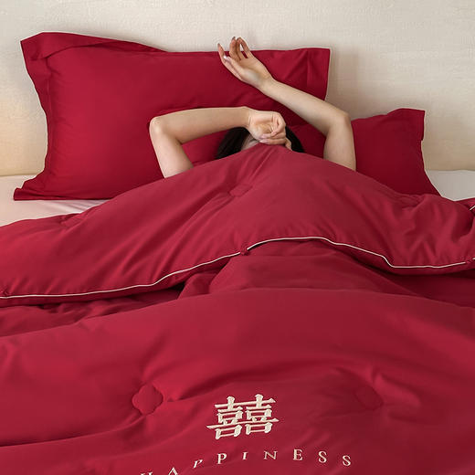【换季出清】自然醒为爱添囍亲肤刺绣婚庆被新中式喜字结婚刺绣被芯红色春秋冬四季被芯双人床上用品TD 商品图8