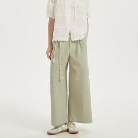 【2件9折】【Petit Bari】(多色)直筒八分休闲裤（附腰绳）