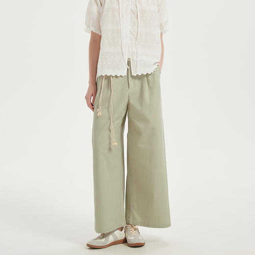 【2件9折】【Petit Bari】(多色)直筒八分休闲裤（附腰绳） 商品图0