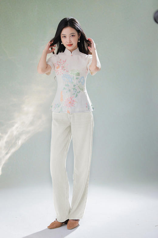 逸红颜明月优选#真丝汉麻显瘦直筒牛仔裤​「冰淇淋」丝麻共生·夏日降温，清新细腻垂坠感 商品图4