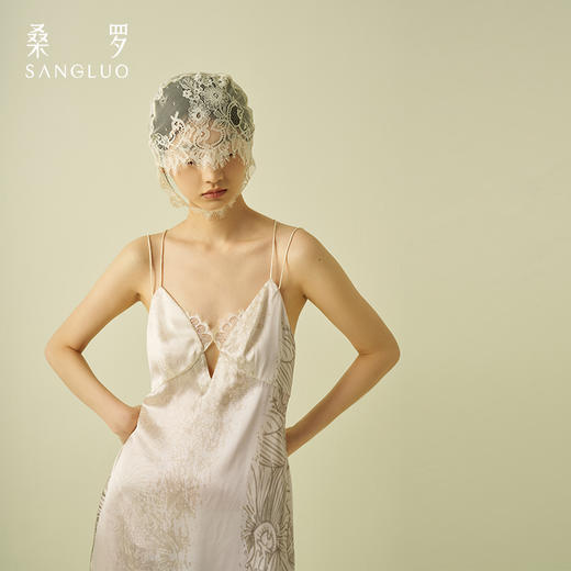 性感优雅』桑罗波纹蕾丝镂空真丝吊带裙100%桑蚕丝女度假出片裙 商品图3