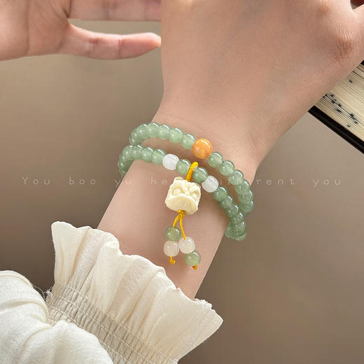 【超值购19.9抢❗新中式醒狮手链】双层设计叠戴更有范，复古玻璃串珠，男女通用高颜值古风配饰手链高颜值古风手饰配饰QQ 商品图3