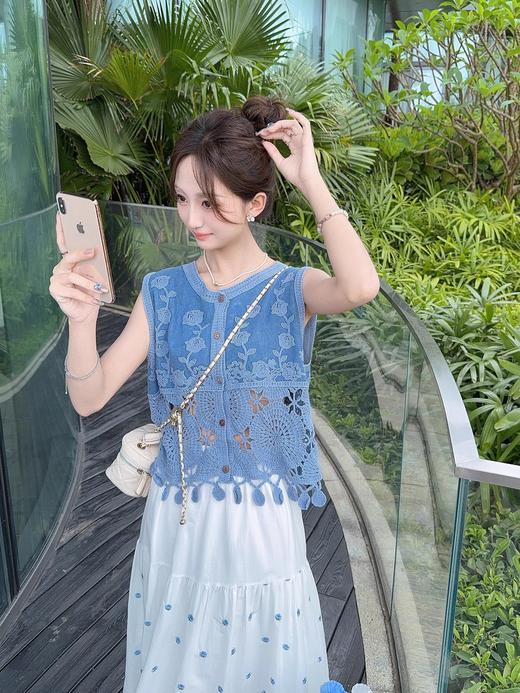 张心子【浅草须臾】圆领刺绣拼接开衫气质V领马甲 U2505006 商品图13