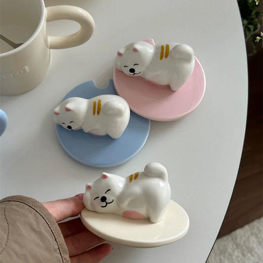 可爱趴趴狗马克杯带盖家用办公室水杯陶瓷咖啡杯（颜色随机） 商品图2