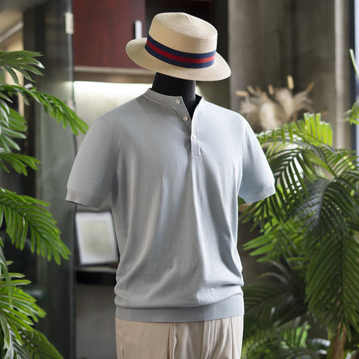 25年新款男士夏日绅士高级 丝棉V领polo/T恤衫 / 亨利衫短袖  三款多色可选 商品图6