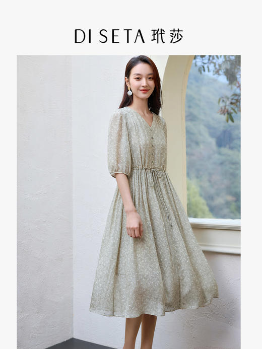 玳莎剪花真丝乔其连衣裙2025夏季新款精致气质印花桑蚕丝中袖长裙  FB35203 商品图0