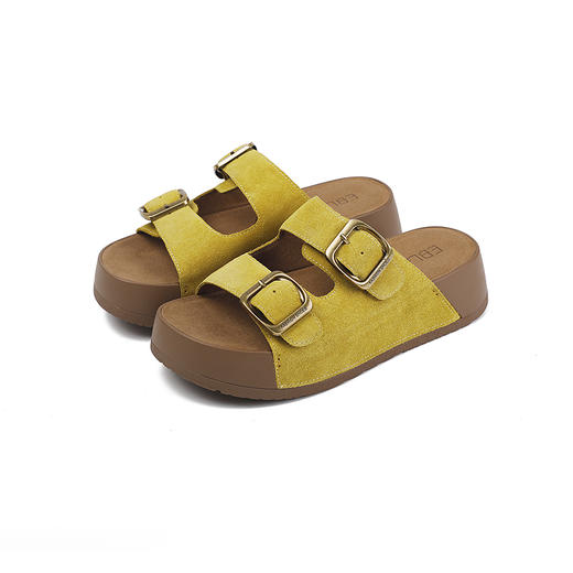 伊伴夏季懒人勃肯牛绒鞋面松弛厚底慵懒感凉鞋B25383309 商品图5