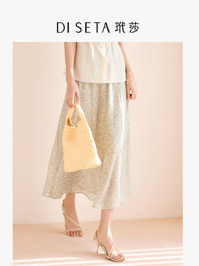 玳莎真丝剪花乔其印花半裙2025年夏季新款碎花松紧腰显瘦气质长裙 FB34305