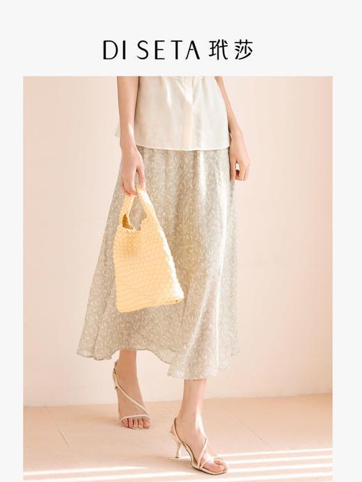 玳莎真丝剪花乔其印花半裙2025年夏季新款碎花松紧腰显瘦气质长裙 FB34305 商品图0