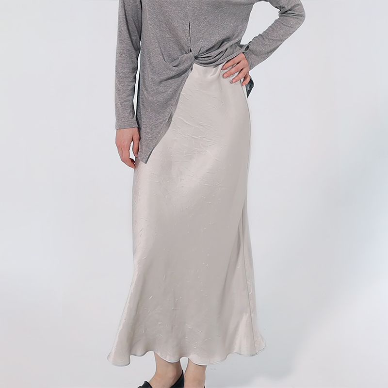 【2件9折】【Petit Bari】光泽微皱醋酸长裙半身裙鱼尾裙