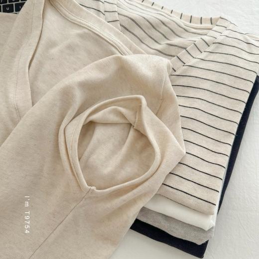 老米优品🎈 3-5天！超值！天丝+亚麻+棉《针织亚麻V领纽扣T》巨凉快，透气，品质款~ T250516A 商品图4