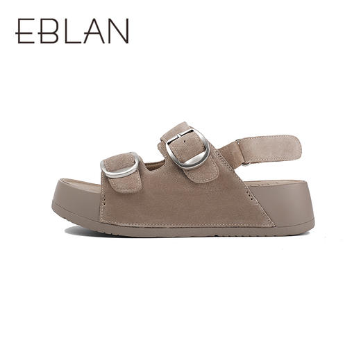 伊伴夏季懒人勃肯牛绒鞋面松弛厚底慵懒感凉鞋B25383308 商品图1