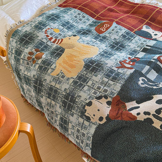 自然醒中古风艺术挂毯沙发毯复古美式田园格子拼接小狗针织毯午睡盖毯野餐布垫MT 商品图12