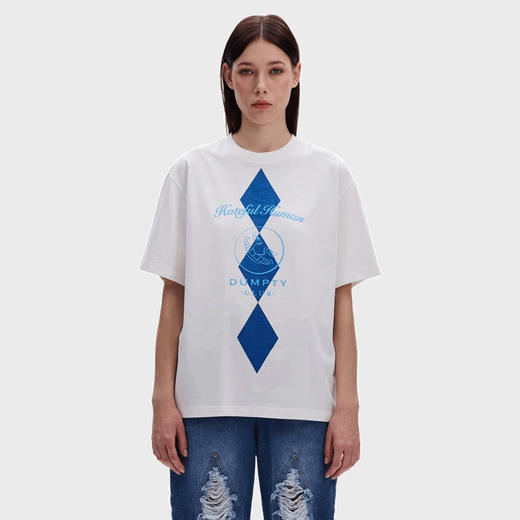 【2件9折】【Petit Bari】菱格纹鬼脸印花短袖T恤 男女同款圆领宽松短T 商品图0