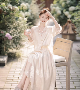 【下单后3-7天发货】ORIGNAL&CO 重工国风杏色大花刺绣套装