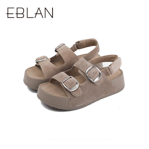 伊伴夏季懒人勃肯牛绒鞋面松弛厚底慵懒感凉鞋B25383308 商品图4