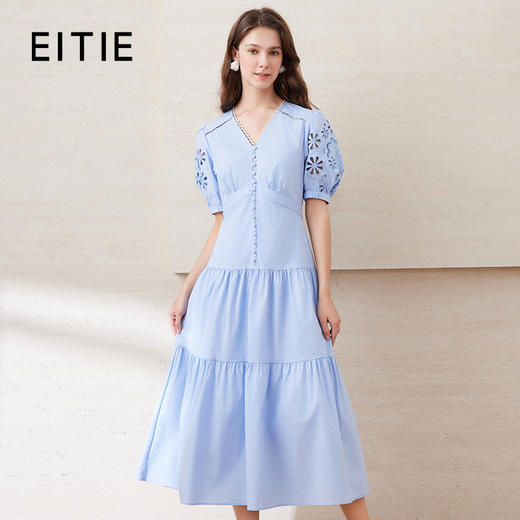 EITIE爱特爱夏季新款洋气修身显瘦镂空白色连衣裙7707428 商品图0