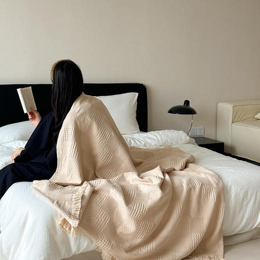 【换季出清】自然醒杜克天丝棉华夫格提花流苏毯轻奢高级感沙发毯子午睡毯盖毯毛巾被空调毯床尾巾MT 商品图9