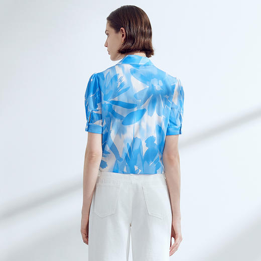 EITIE爱特爱夏季新款气质通勤绑带收腰印花时尚百搭衬衫7809508 商品图5