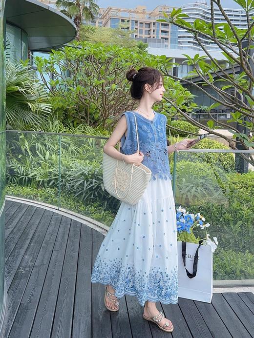 张心子【浅草须臾】圆领刺绣拼接开衫气质V领马甲 U2505006 商品图14