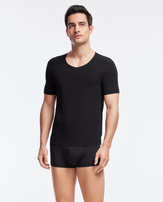 官网580！60s高弹丝滑莫代尔男士薄款无痕短袖T恤 随心裁打底衫家居服睡衣夏 商品图2