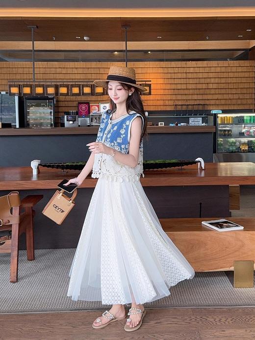 张心子【浅草须臾】圆领刺绣拼接开衫气质V领马甲 U2505006 商品图9