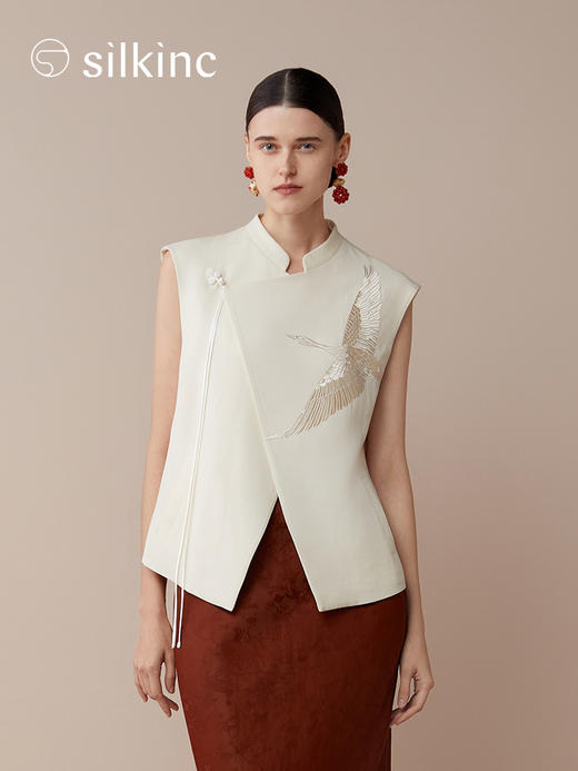 丝所｜S23N001 惊鸿斜襟马甲［ 黑A  / 白B  ] 商品图4