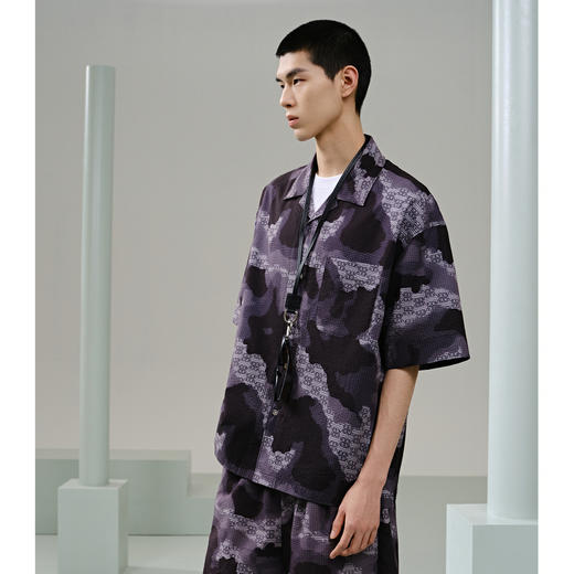 GXG男装 深咖色迷彩印花短袖衬衫 时尚潮流夏季热卖印花衬衫G24X232025 商品图2