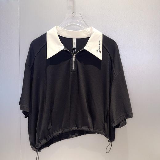 NC翻领拉链下摆不规则小衫50410（黑）夏季152530050321 商品图3