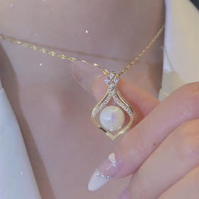 抖音爆款小荷包珍珠项链女高级感时尚优雅吊坠小众设计钛钢锁骨链