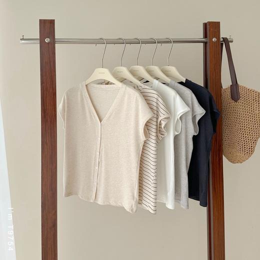 老米优品🎈 3-5天！超值！天丝+亚麻+棉《针织亚麻V领纽扣T》巨凉快，透气，品质款~ T250516A 商品图9