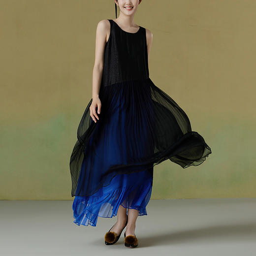 【林栖设计小店】【非遗香云纱】桑蚕丝连衣裙拼色花边2025夏季新品长裙女1952025 商品图1