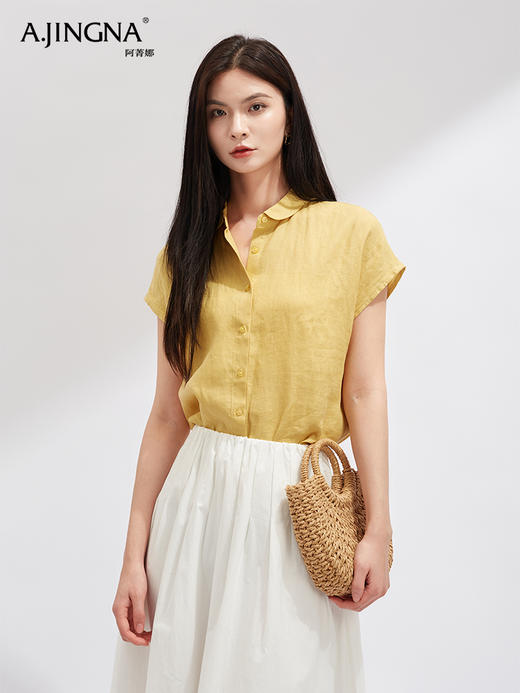 【夏日出街】阿菁娜漫享夏日重磅亚麻短袖小衫F30X202019 商品图0