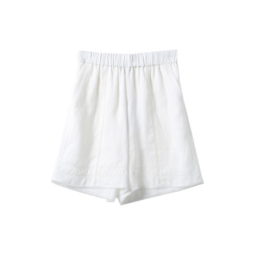 VIMAGE纬漫纪休闲高腰裤镂空织带松紧腰白色宽松短裤夏季新款V2305917 商品图5