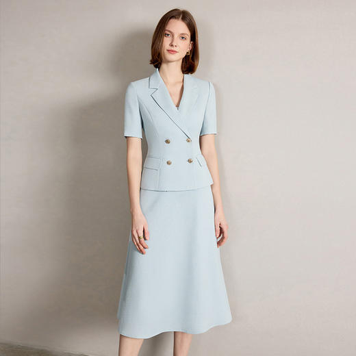 IWY/清新蓝色西装套裙女夏季短袖职场通勤伞裙两件套工作服CS2268 商品图0