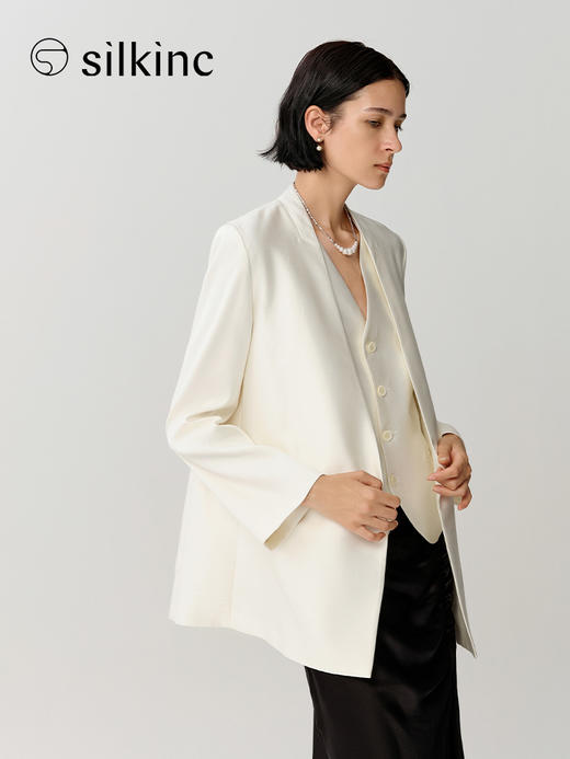 丝所｜S23G026A 惊鸿双排扣丝棉无领西装［ 白 ] 商品图3