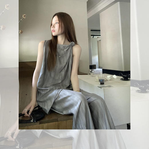 西遇无袖上衣套装女夏季新款宽松灰色垂感阔腿拖地裤两件套SS050762(下装SS050763) 商品图1