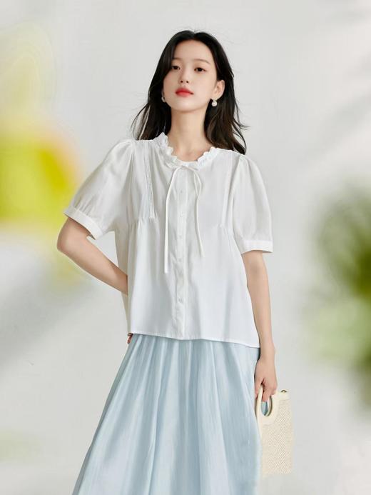 （夏季最后清仓）工艺系列～法式甜美手工钉珠蕾丝宽松短款百搭短袖（领口花环）小衫-喜出 商品图2