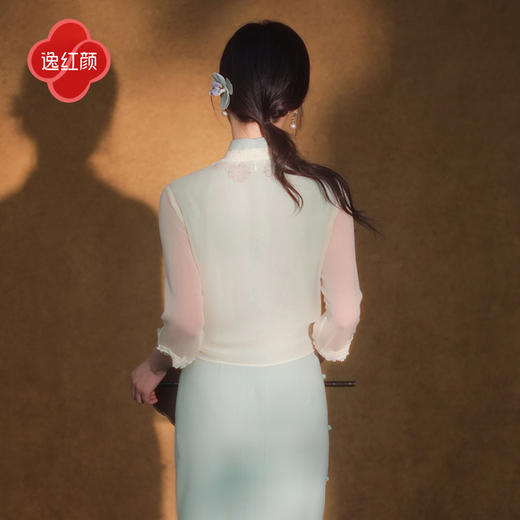 逸红颜云縠2025夏新款超轻盈100%真丝旗袍经典搭配开衫防晒透视衫 商品图3