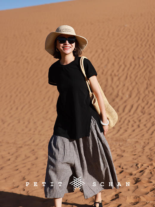 PETIT SCHAN小闪 CLO#815 Beyond the radius 方圆之外 棉麻索罗娜镂空开叉T恤 商品图5