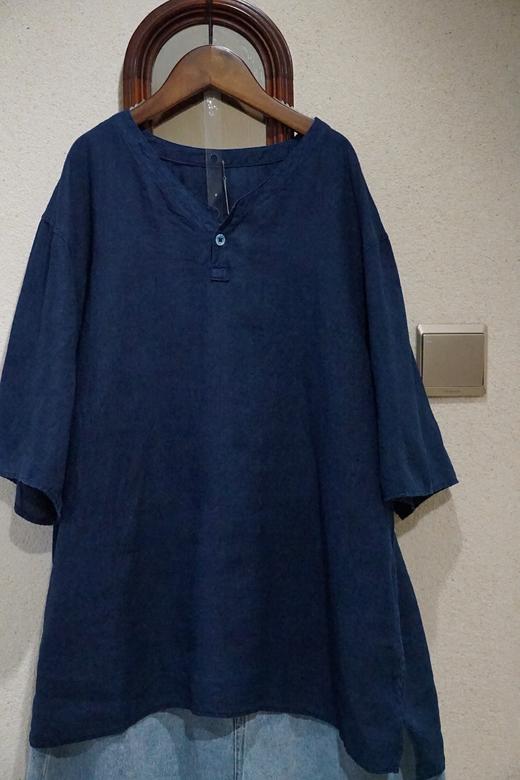 Mittan 蓝染草木浓染纽扣半袖麻质套头上衣(SH-135DC) 商品图6