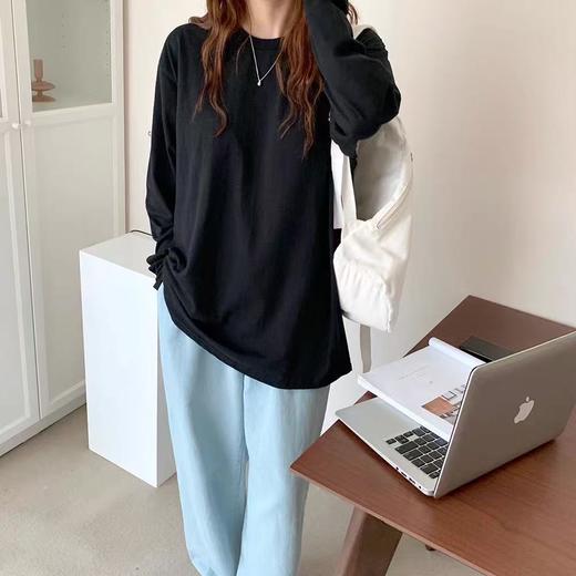  冰点价！仅限11.11！退货勿拍～薄款精梳棉男女同款中长黑白简约长袖T恤-喜出 商品图5