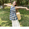西遇a字长款半身裙套装女夏季新款圆领格子无袖上衣两件套SS050728/SS050729 商品缩略图0